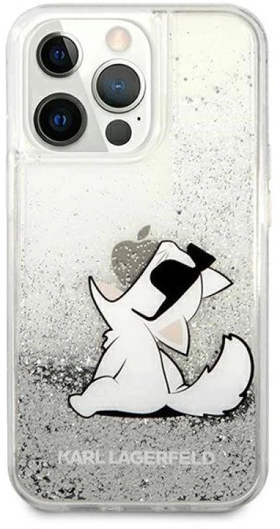 Karl Lagerfeld KLHCP13XGCFS iPhone 13 Pro Max 6,7″ sidabrinis kietas dėklas Liquid Glitter Choupette F
