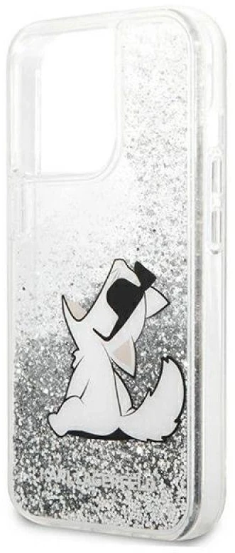 Karl Lagerfeld KLHCP13XGCFS iPhone 13 Pro Max 6,7″ sidabrinis kietas dėklas Liquid Glitter Choupette F