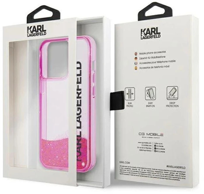 Karl Lagerfeld KLHCP14LLCKVF Apple iPhone 14 Pro 6,1″ rožinės spalvos kietas dėklas Liquid Glitter Elong