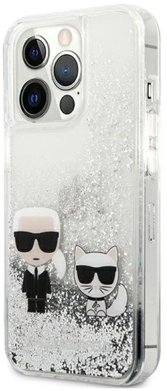 Dėklas Karl Lagerfeld iPhone 13 Pro Max 6,7'' KLHCP13XGKCS sidabrinis Liquid Glitter Karl-Choupette