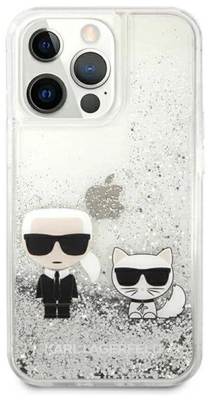 Dėklas Karl Lagerfeld iPhone 13 Pro Max 6,7'' KLHCP13XGKCS sidabrinis Liquid Glitter Karl-Choupette
