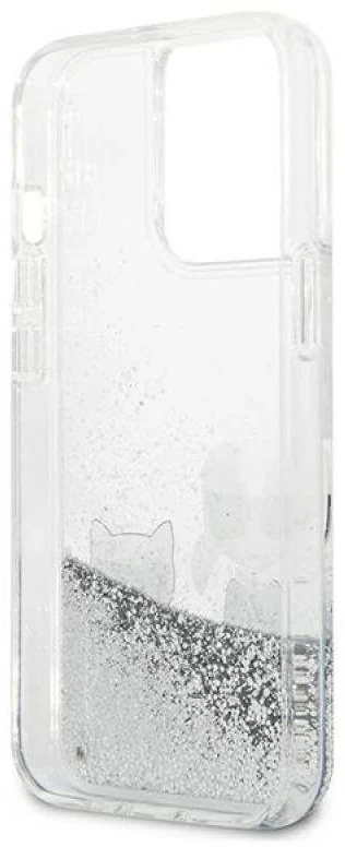 Dėklas Karl Lagerfeld iPhone 13 Pro Max 6,7'' KLHCP13XGKCS sidabrinis Liquid Glitter Karl-Choupette
