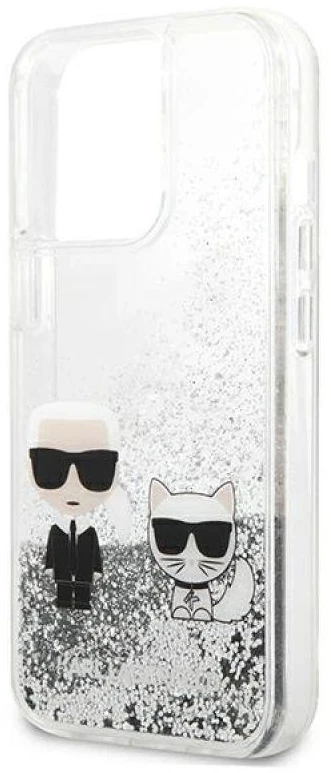 Dėklas Karl Lagerfeld iPhone 13 Pro Max 6,7'' KLHCP13XGKCS sidabrinis Liquid Glitter Karl-Choupette