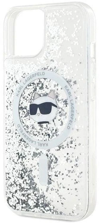 Karl Lagerfeld KLHMP14SLGCHSGH Apple iPhone 14 /15 / 13 6.1″ kietas dėklas skaidrus Liquid Glitter Choupette