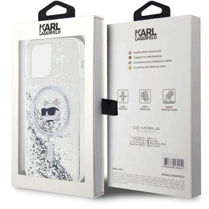 Karl Lagerfeld KLHMP12MLGCHSGH Apple iPhone12/12 Pro 6.1″ kietas dėklas skaidrus Liquid Glitter Choupette He