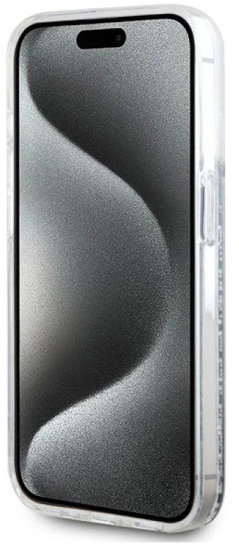 Karl Lagerfeld Liquid Glitter Karl and Choupette Heads MagSafe dėklas telefonui Apple iPhone 15 Pro Max skaidrus
