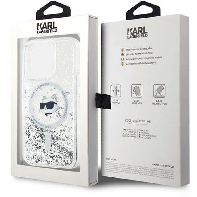 Karl Lagerfeld KLHMP14LLGCHSGH Apple iPhone14 Pro 6.1″ kietas dėklas skaidrus Liquid Glitter Choupette Head