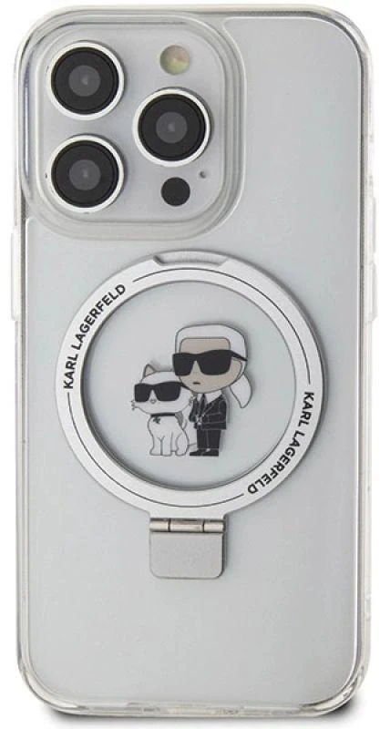 Karl Lagerfeld KLHMP13XHMRSKCH Apple iPhone 13 Pro Max 6.7″ baltos spalvos kietas dėklas Ring Stand Karl&Choupettte