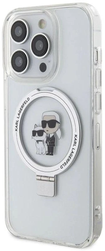 Karl Lagerfeld KLHMP13XHMRSKCH Apple iPhone 13 Pro Max 6.7″ baltos spalvos kietas dėklas Ring Stand Karl&Choupettte