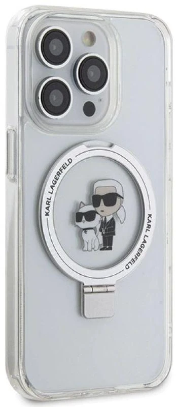Karl Lagerfeld KLHMP13XHMRSKCH Apple iPhone 13 Pro Max 6.7″ baltos spalvos kietas dėklas Ring Stand Karl&Choupettte