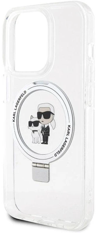 Karl Lagerfeld KLHMP13XHMRSKCH Apple iPhone 13 Pro Max 6.7″ baltos spalvos kietas dėklas Ring Stand Karl&Choupettte
