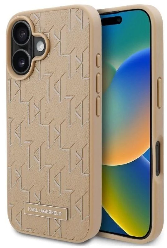 Karl Lagerfeld KLHMP16SPKHPORPE Apple iPhone 16 6.1″beige kietas dėklas Hot Stamp Magsafe