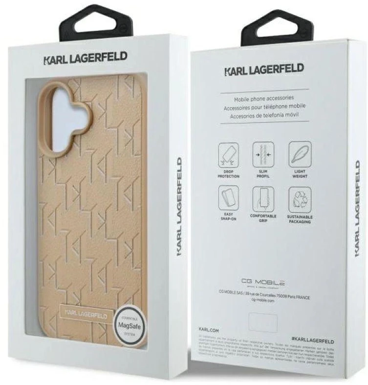 Karl Lagerfeld KLHMP16SPKHPORPE Apple iPhone 16 6.1″beige kietas dėklas Hot Stamp Magsafe