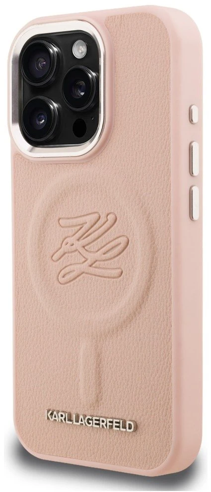 Dėklas Karl Lagerfeld Initial & Metal Logo MagSafe Case for iPhone 16 Pro Max - Rožinė