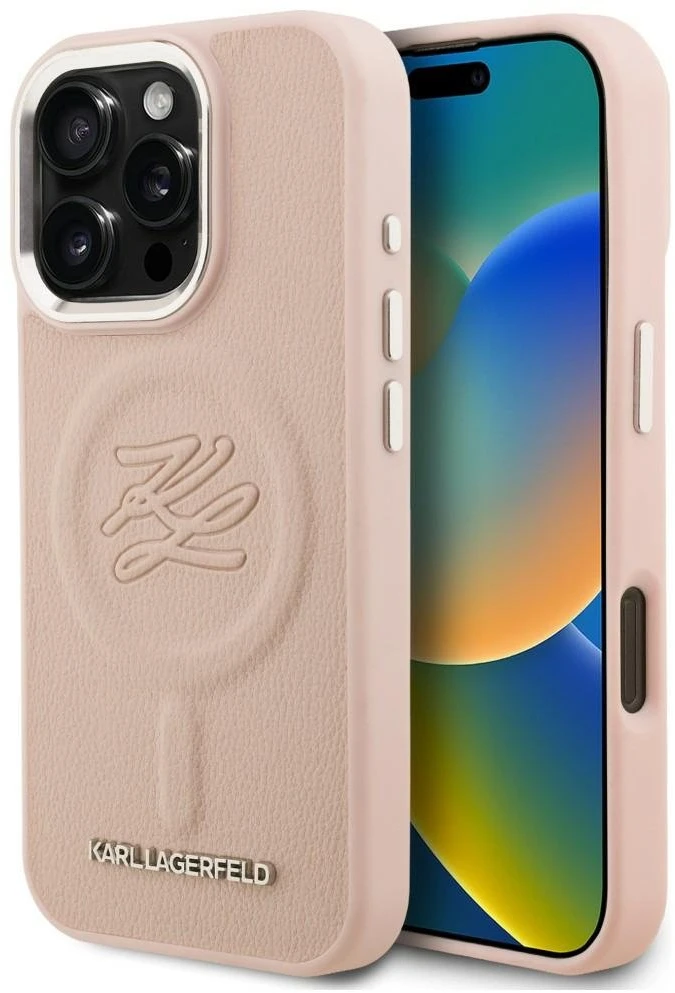 Dėklas Karl Lagerfeld Initial & Metal Logo MagSafe Case for iPhone 16 Pro Max - Rožinė