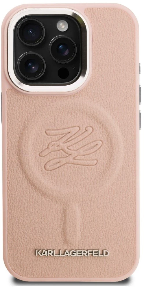 Dėklas Karl Lagerfeld Initial & Metal Logo MagSafe Case for iPhone 16 Pro Max - Rožinė