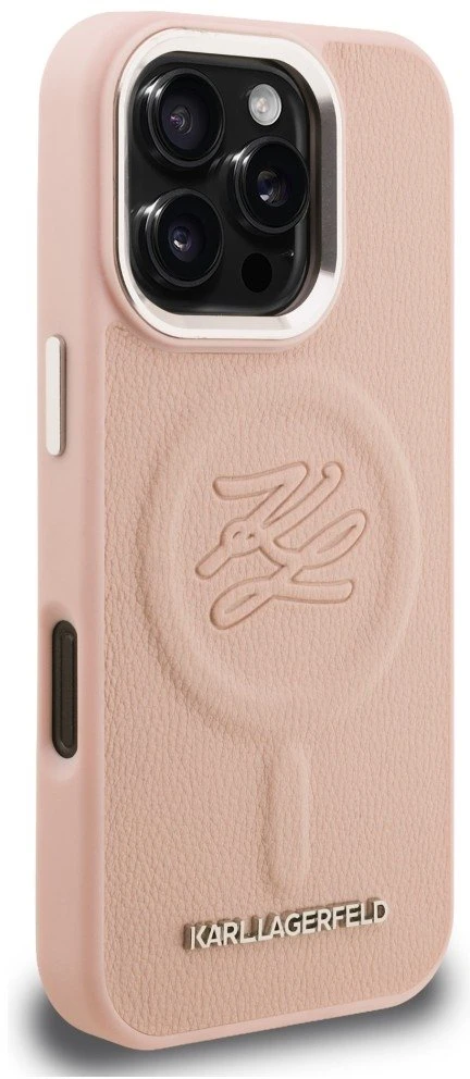 Dėklas Karl Lagerfeld Initial & Metal Logo MagSafe Case for iPhone 16 Pro Max - Rožinė