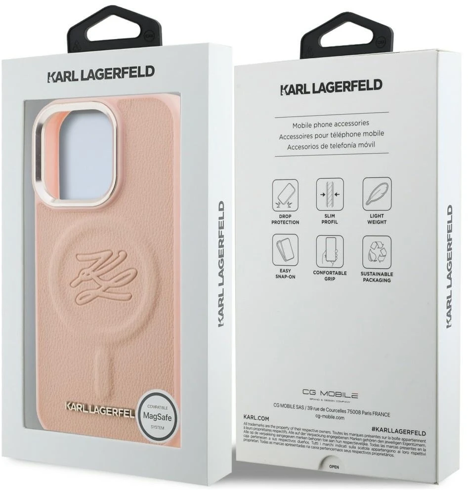 Dėklas Karl Lagerfeld Initial & Metal Logo MagSafe Case for iPhone 16 Pro Max - Rožinė