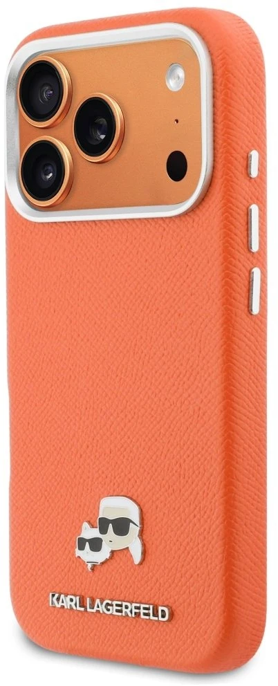 Karl Lagerfeld dėklas, skirtas IPHONE 17 Pro Max, suderinamas su MagSafe KLHMP17X6PFKCLO (PU FW W/ K&C Head Pin), oranžinis