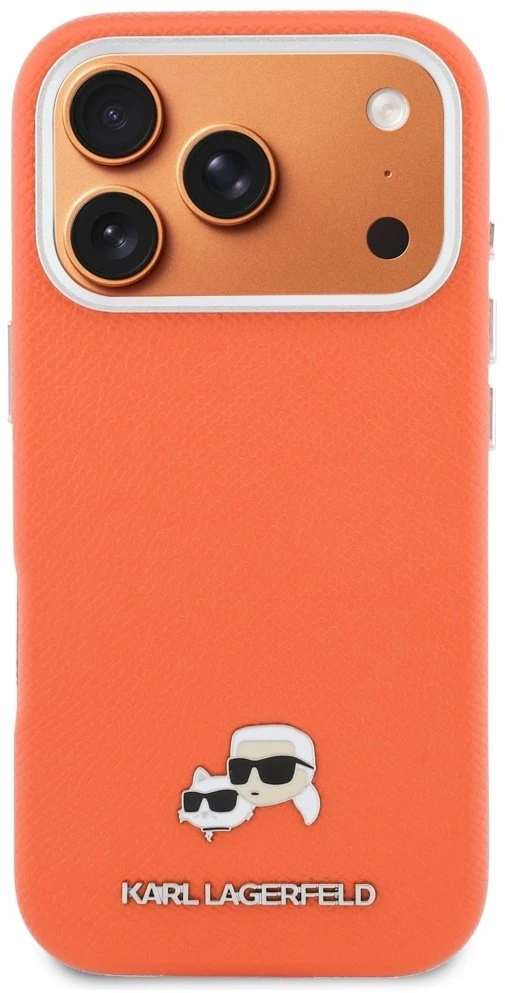 Karl Lagerfeld dėklas, skirtas IPHONE 17 Pro Max, suderinamas su MagSafe KLHMP17X6PFKCLO (PU FW W/ K&C Head Pin), oranžinis