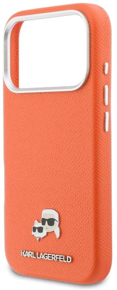Karl Lagerfeld dėklas, skirtas IPHONE 17 Pro Max, suderinamas su MagSafe KLHMP17X6PFKCLO (PU FW W/ K&C Head Pin), oranžinis