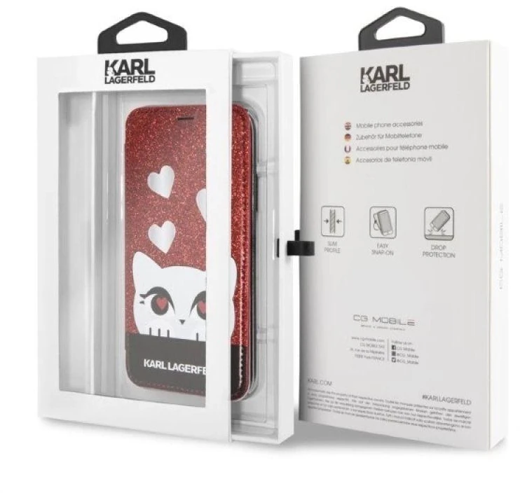 Dėklas Karl Lagerfeld KLFLBKPXVDCRE Apple iPhone X/XS raudonos spalvos book Valentine