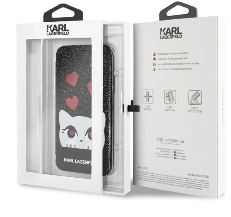 Dėklas Karl Lagerfeld KLFLBKPXVDCBK Apple iPhone X juodos spalvos book Valentine