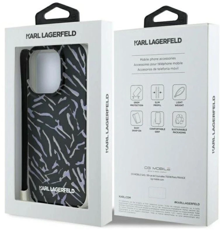 Dėklas Karl Lagerfeld KLHCP16XHZBPKCCU Apple iPhone 16 Pro Max 6.9″ violetinės spalvos Zebra With Cord