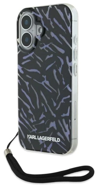 Dėklas Karl Lagerfeld KLHCP16SHZBPKCCU Apple iPhone 16 6.1″ violetinės spalvos Zebra With Cord