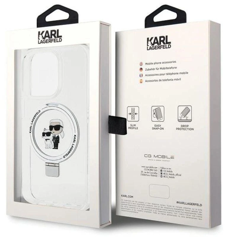 Karl Lagerfeld KLHMP13LHMRSKCH Apple iPhone 13 Pro / 13 6.1″ baltos spalvos kietas dėklas Ring Stand Karl&Choupettt