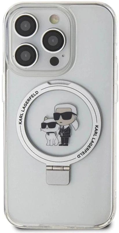 Karl Lagerfeld KLHMP13LHMRSKCH Apple iPhone 13 Pro / 13 6.1″ baltos spalvos kietas dėklas Ring Stand Karl&Choupettt