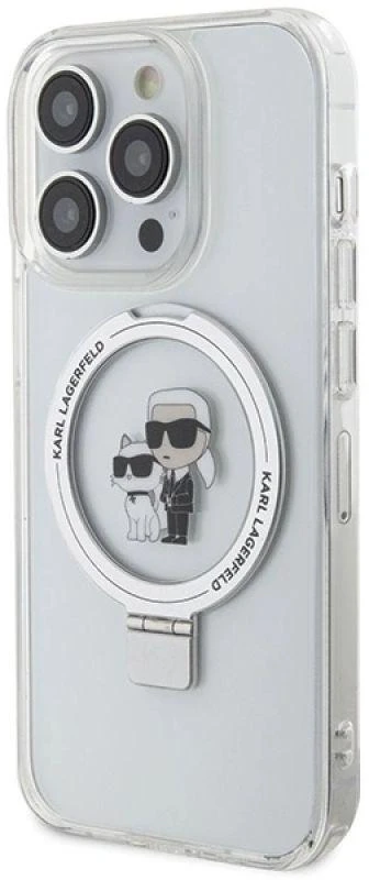 Karl Lagerfeld KLHMP13LHMRSKCH Apple iPhone 13 Pro / 13 6.1″ baltos spalvos kietas dėklas Ring Stand Karl&Choupettt