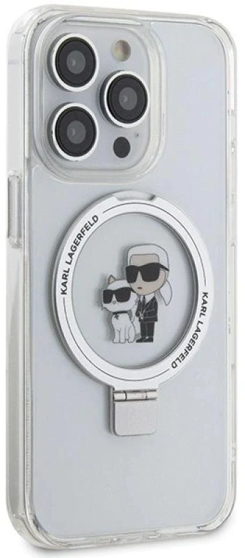 Karl Lagerfeld KLHMP13LHMRSKCH Apple iPhone 13 Pro / 13 6.1″ baltos spalvos kietas dėklas Ring Stand Karl&Choupettt