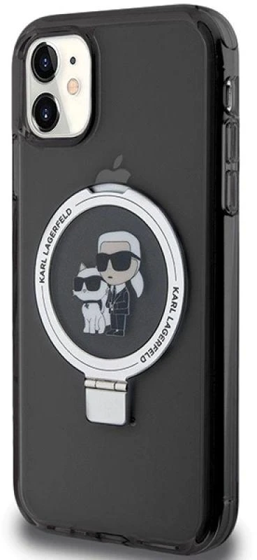 Karl Lagerfeld KLHMN61HMRSKCK Apple iPhone 11/ Xr 6.1″ juodos spalvos kietas dėklas Ring Stand Karl&Choupettte Ma