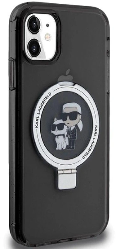 Karl Lagerfeld KLHMN61HMRSKCK Apple iPhone 11/ Xr 6.1″ juodos spalvos kietas dėklas Ring Stand Karl&Choupettte Ma