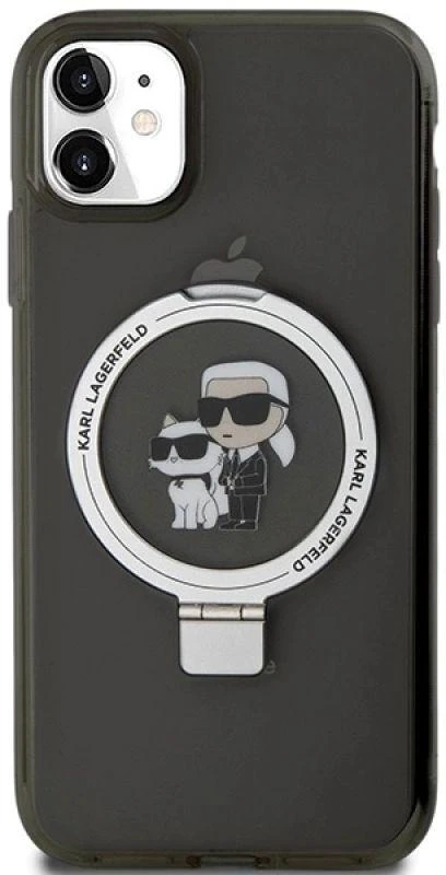 Karl Lagerfeld KLHMN61HMRSKCK Apple iPhone 11/ Xr 6.1″ juodos spalvos kietas dėklas Ring Stand Karl&Choupettte Ma