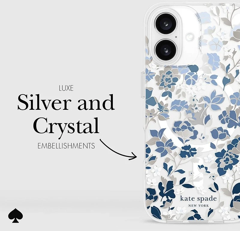 Kate Spade New York Protective Gems MagSafe - dėklas skirtas Apple iPhone 16 Flowerbed Mėlyna