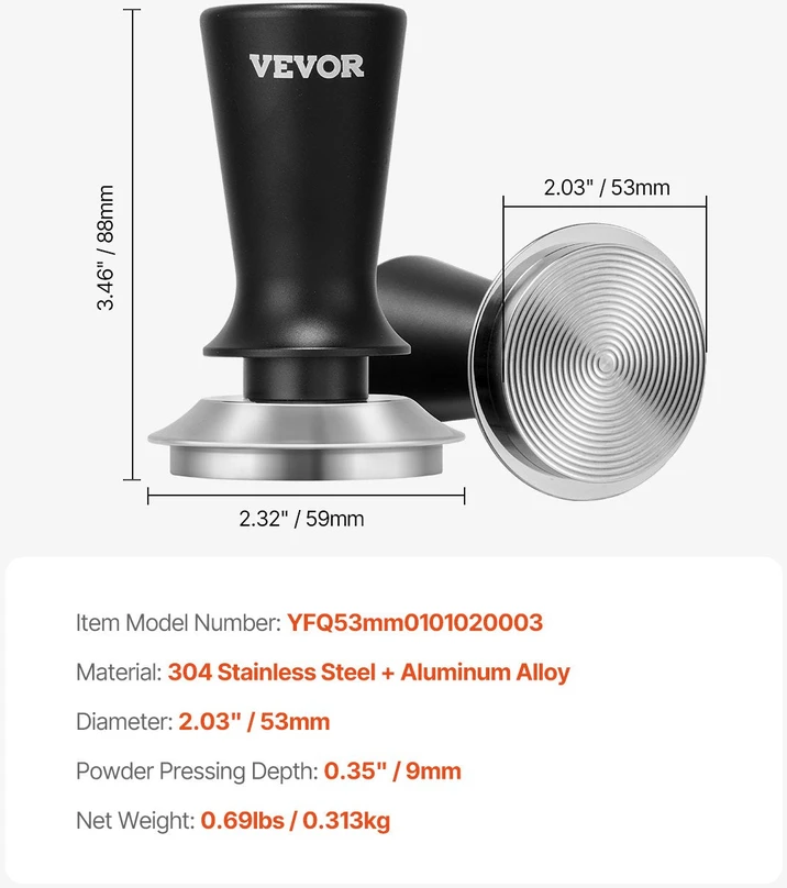VEVOR 53 mm espresso kavamalės grūstuvas su spyruokle