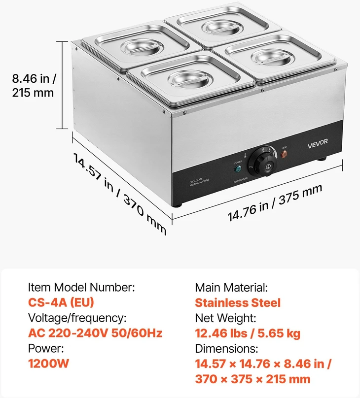 Kavos aparatas Šokolado lydymo aparatas VEVOR CS-4A, 1200 W