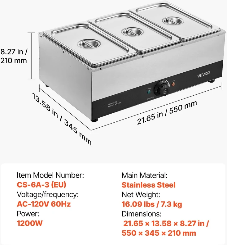 Kavos aparatas Šokolado lydymo aparatas VEVOR CS-6A-3, 1200 W