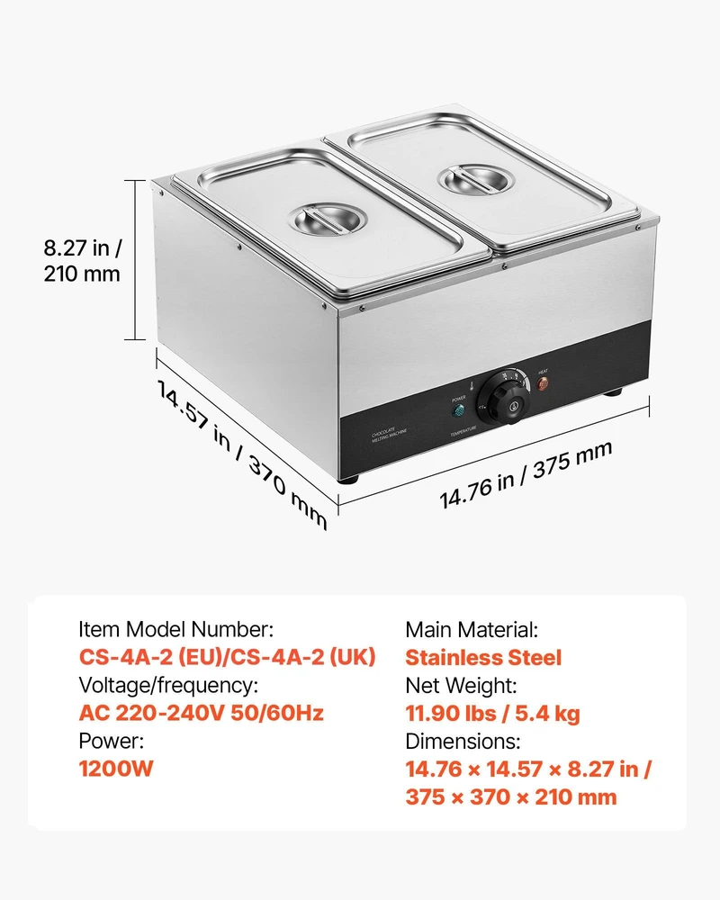 Kavos aparatas Šokolado lydymo aparatas VEVOR CS-4A-2, 1200 W