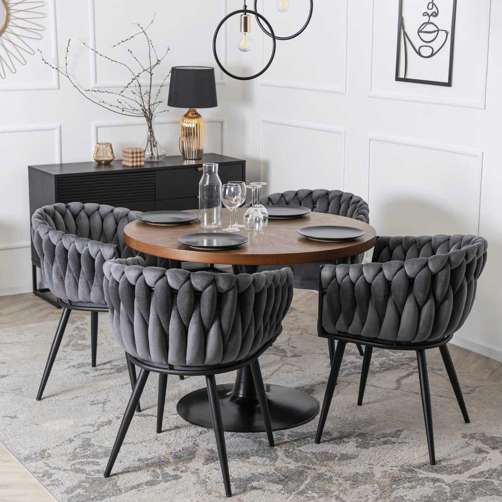 Fotelis Mebel Elite Minkšta kėdė, Glamour Velour ELENA Braided Pilkas, skirta poilsio kambariui valgomajame