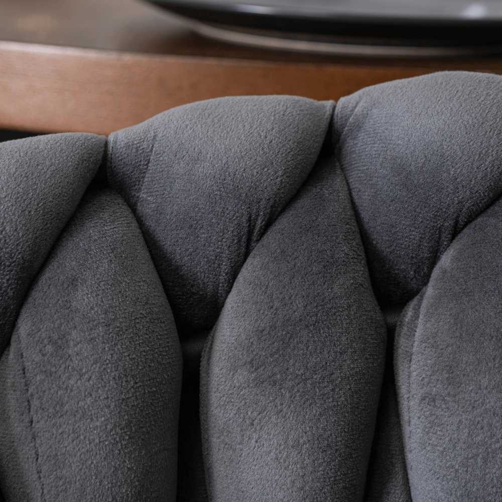 Fotelis Mebel Elite Minkšta kėdė, Glamour Velour ELENA Braided Pilkas, skirta poilsio kambariui valgomajame