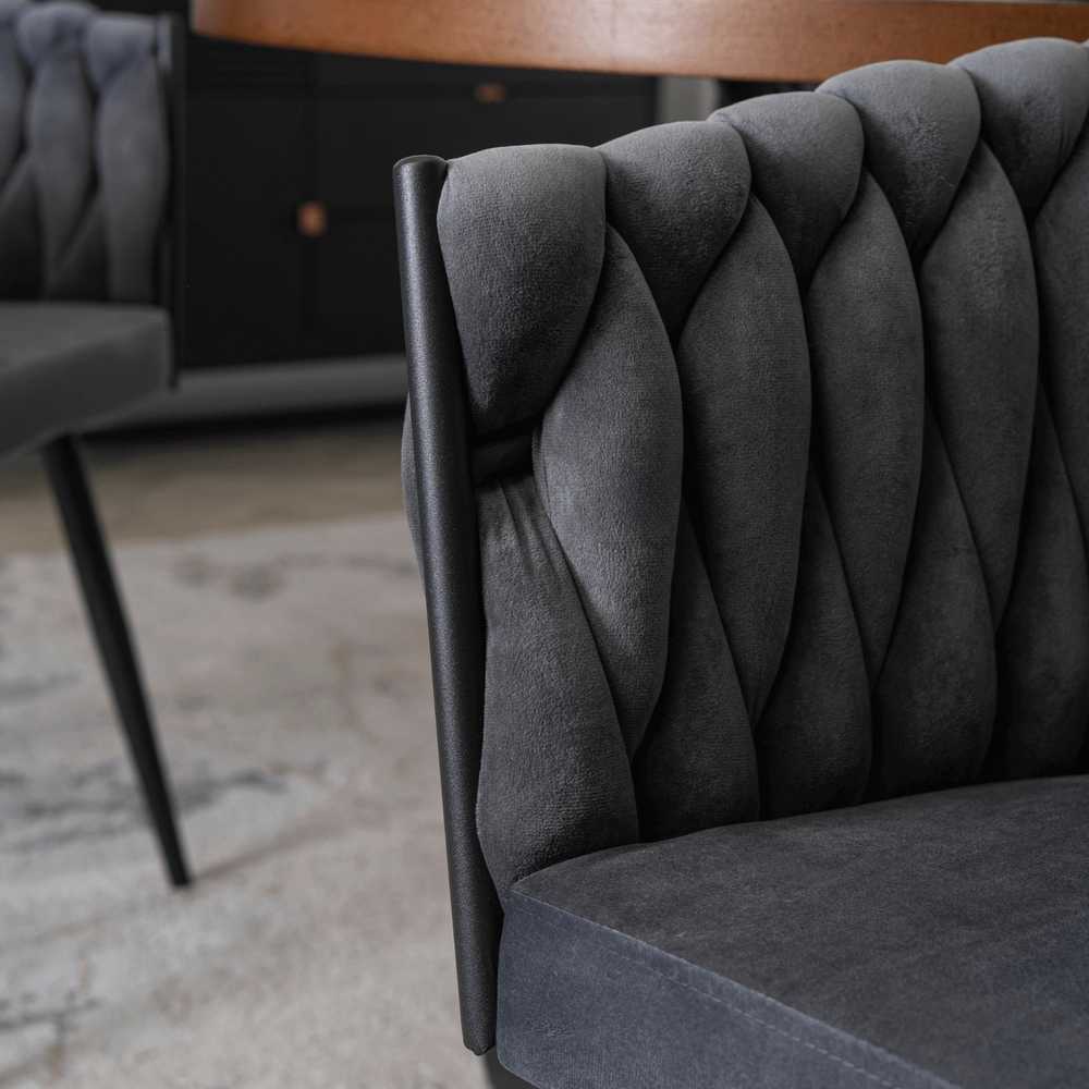 Fotelis Mebel Elite Minkšta kėdė, Glamour Velour ELENA Braided Pilkas, skirta poilsio kambariui valgomajame