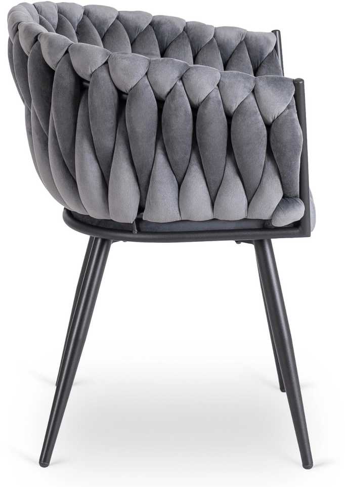 Fotelis Mebel Elite Minkšta kėdė, Glamour Velour ELENA Braided Pilkas, skirta poilsio kambariui valgomajame