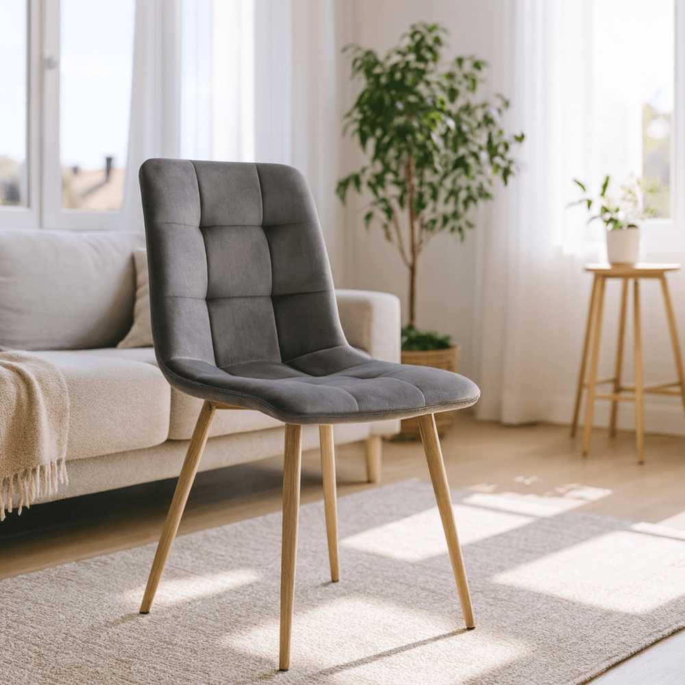 Fotelis Mebel Elite Pilka minkšta aksominė virtuvės kėdė svetainei ir valgomajam FREDY