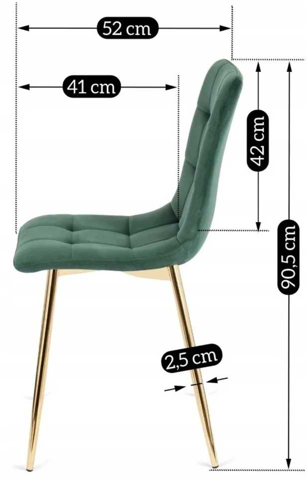 Fotelis Mebel Elite Kėdė YORK, aksominė, žalia, 43 × 52 × 90,5 cm