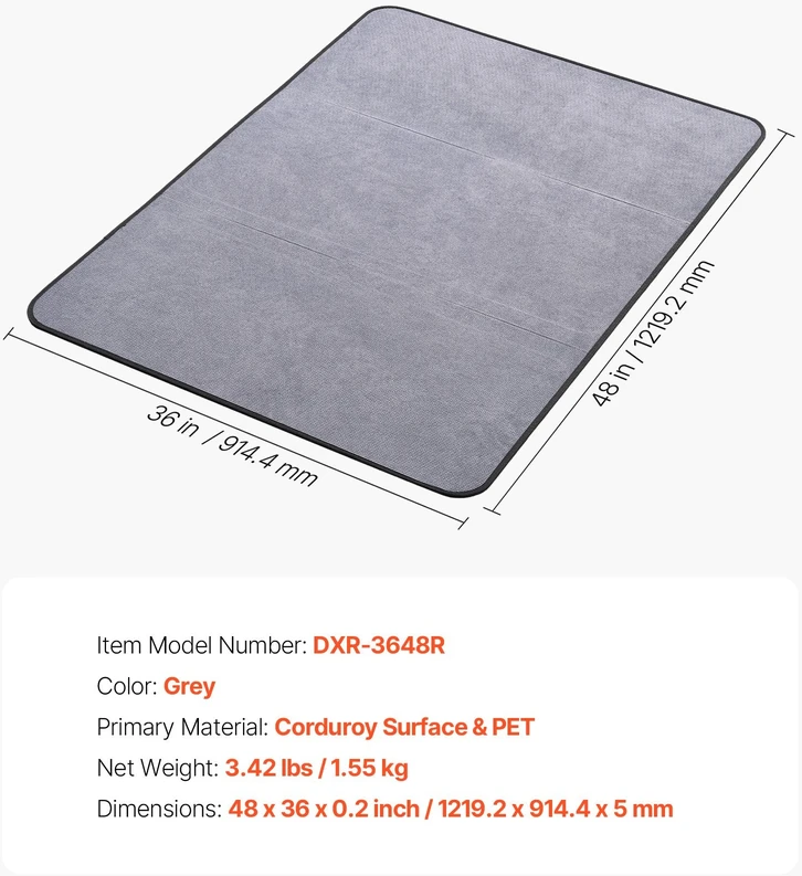 VEVOR Kėdės kilimėlis 1225 x 915 mm, pilkas