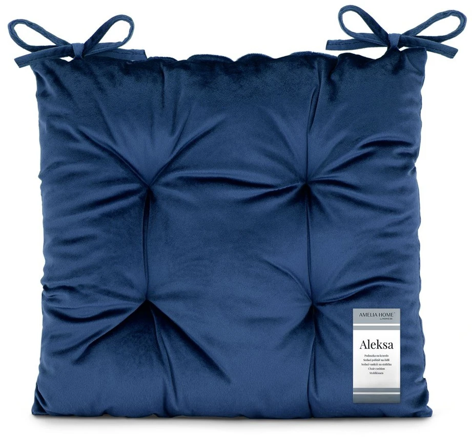 Kėdės pagalvėlė su raišteliais indigo spalvos