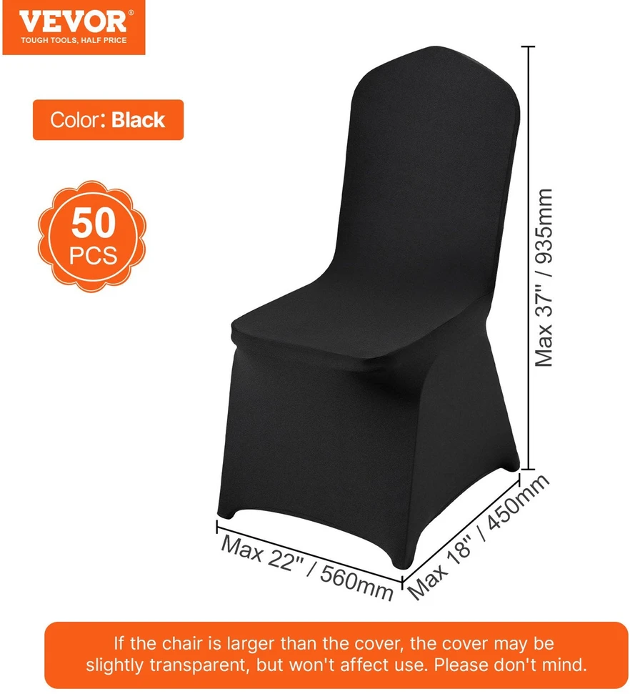 VEVOR Juodi elastiniai kėdžių užvalkalai 50 vnt.